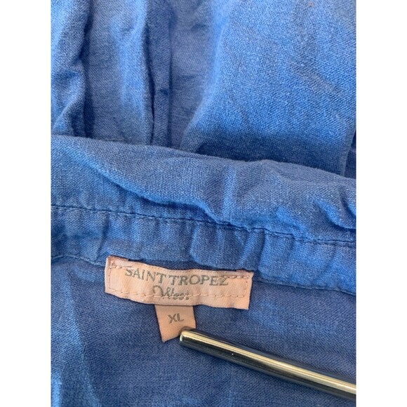 Saint Tropez West Linen Blend Button Up Top Woman Sz XL Blue Long Sleeve Collar - Picture 4 of 6